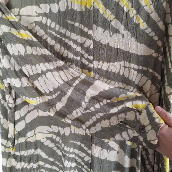 Masai Longsleeve Idrill Geometric Button Down Tunic Blouse Yellow Green L - Picture 3 of 9